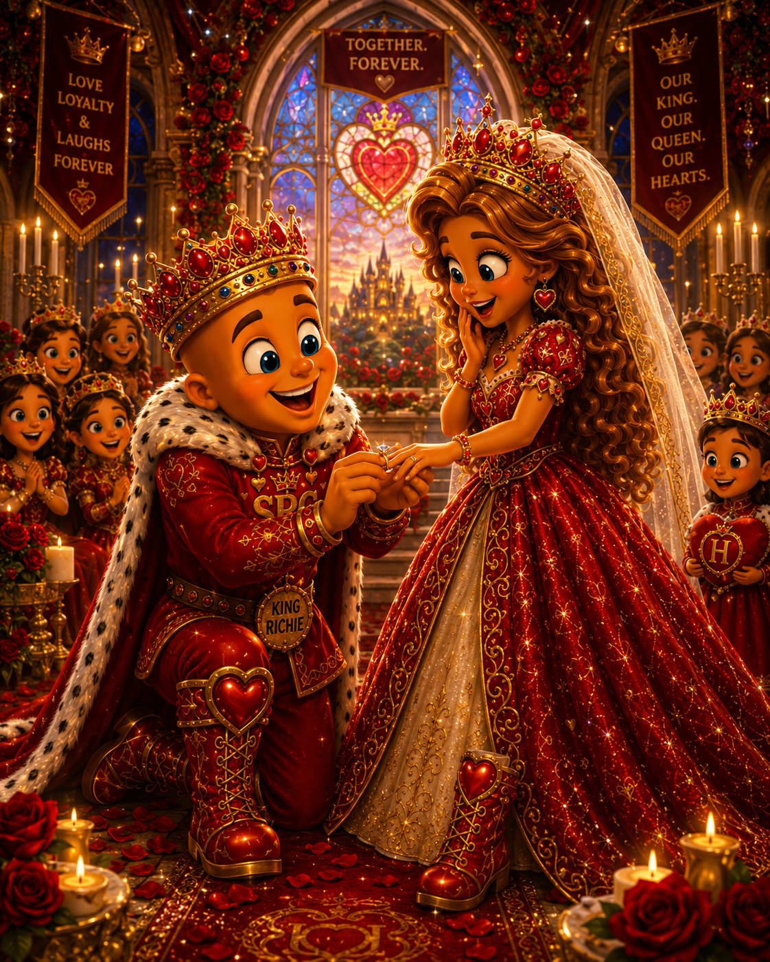 King Richie and Queen Heidi cutting the wedding cake